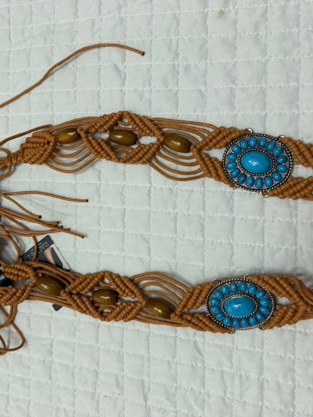 Rachel Roy Boho Western Turquoise Macrame Waist Belt NWT